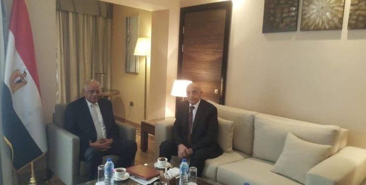 جانب من لقاء رئيسي البرلمان الليبي و المصري