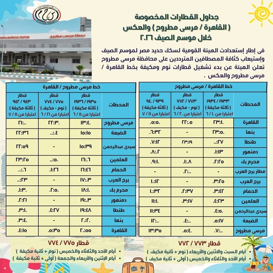 مواعيد القطارات الجديدة