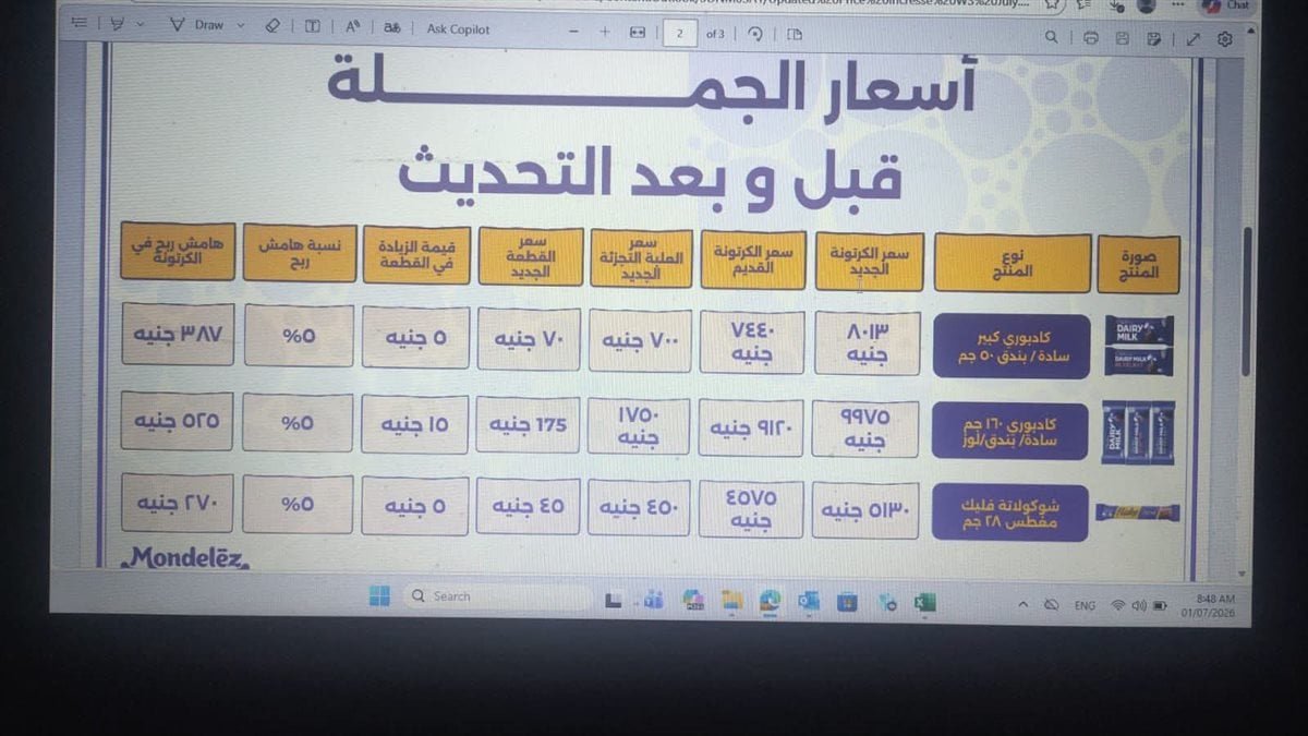 أسعار شيكولاتة كادبوري